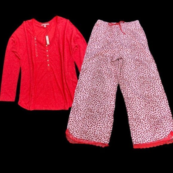 Victorias Secret Soft long sleeve Henley top & Foil Dot Leopard Print pajama set